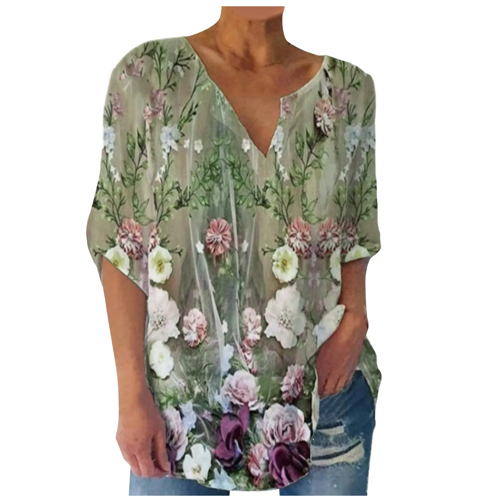 

Женская Футболка с V-образным вырезом, с принтом