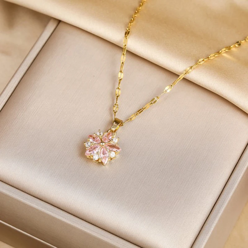 Ожерелье женское из нержавеющей стали с подвеской в виде цветка вишни