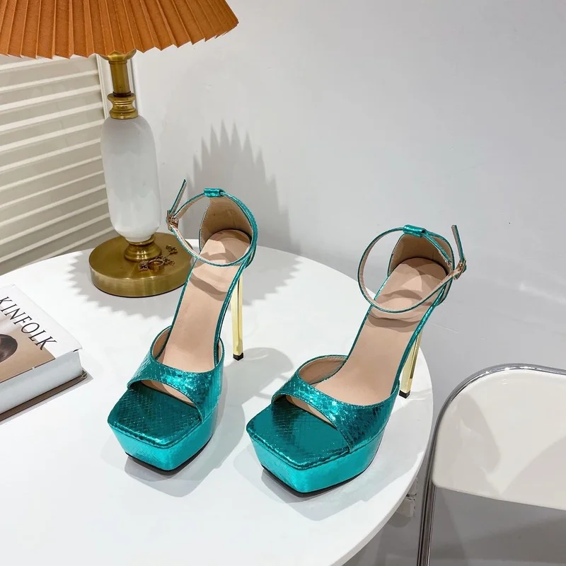 

Босоножки женские на платформе, сандалии-гладиаторы на высоком каблуке, роскошные пикантные свадебные туфли, золотистые, серебристые, черные, 14 см, лето 2023