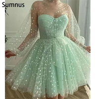 sumnus mint green short tulle prom dresses 2022 keen length puff sleeves party dresses special occasion graduations dresses