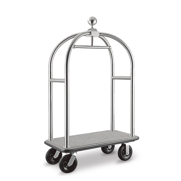 

Brushed 304 Stainless Steel Hotel Lobby Birdcage Trolley European Style Bellman Luggage Cart