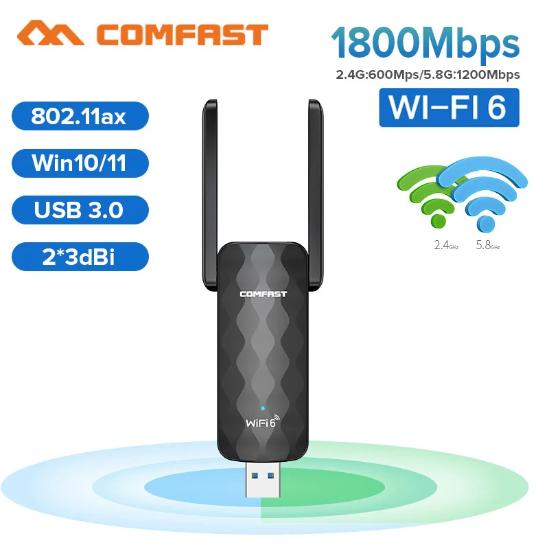 Wifi 6 USB адаптер беспроводной WI-Fi ключ 1800 Мбит/с 2 * 2dBi антенна сетевая карта 5G/2 4 ГГц AX
