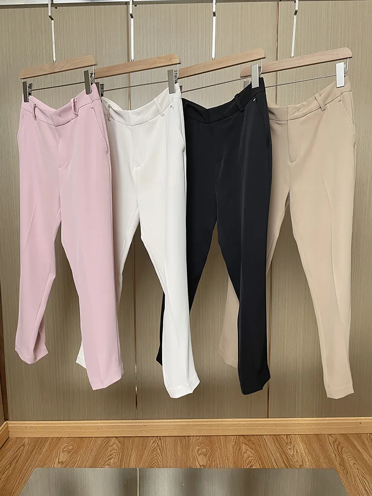 Women's Trousers Triacetate Blended High Waist Solid Simple Ankle-length Suit Pants Office Lady Spring Summer 2023