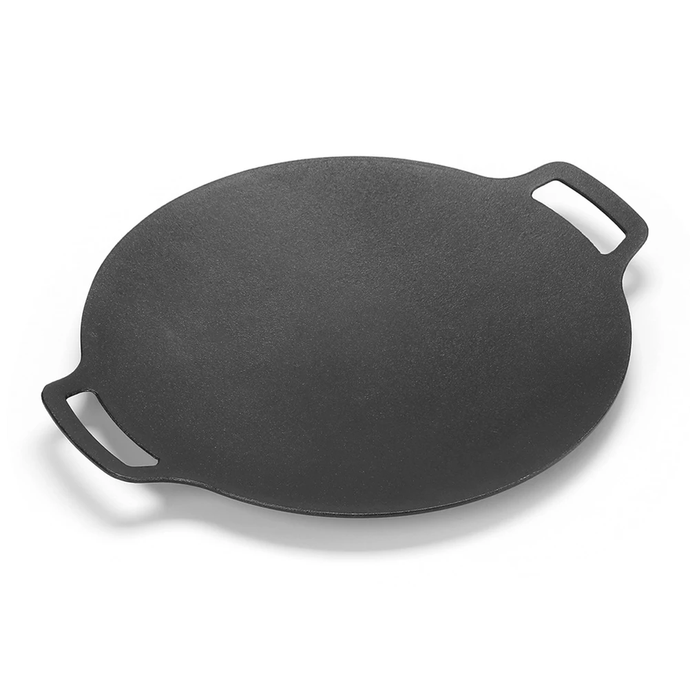 

30cm Cast Iron Grill Plate Thick Cast Iron Frying Pan Flat Pancake Griddle Non-stick Barbecue Cast Grill Plate Outdoor Cooking