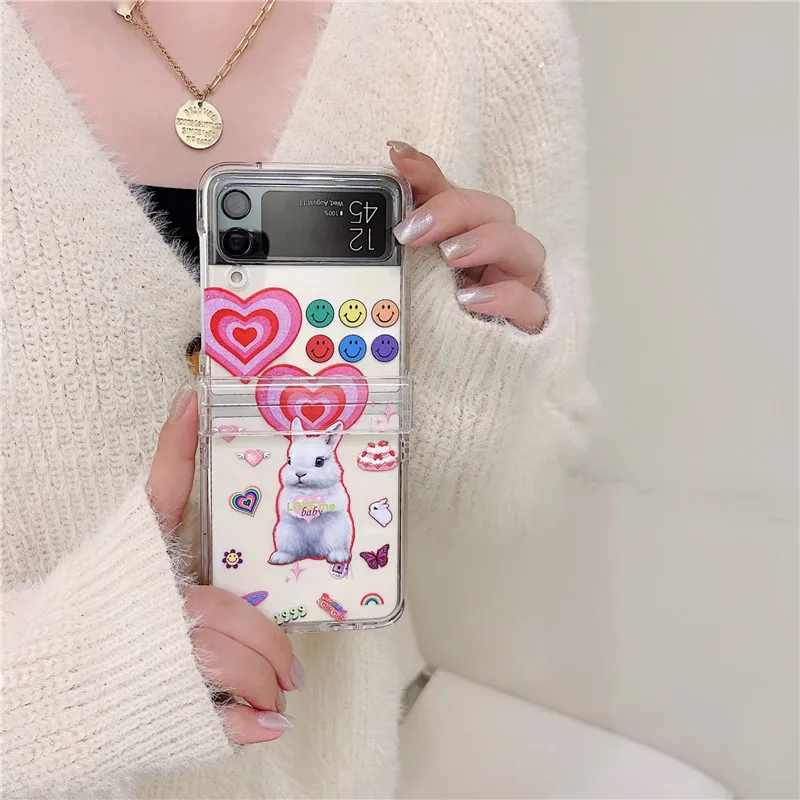 

Phone Cases For Samsung Galaxy Z Flip 3 Luxury Full Coverage Cute Rabbit Clear PC Hard Cover Case For Samsung Galaxy Z Flip 3 5G