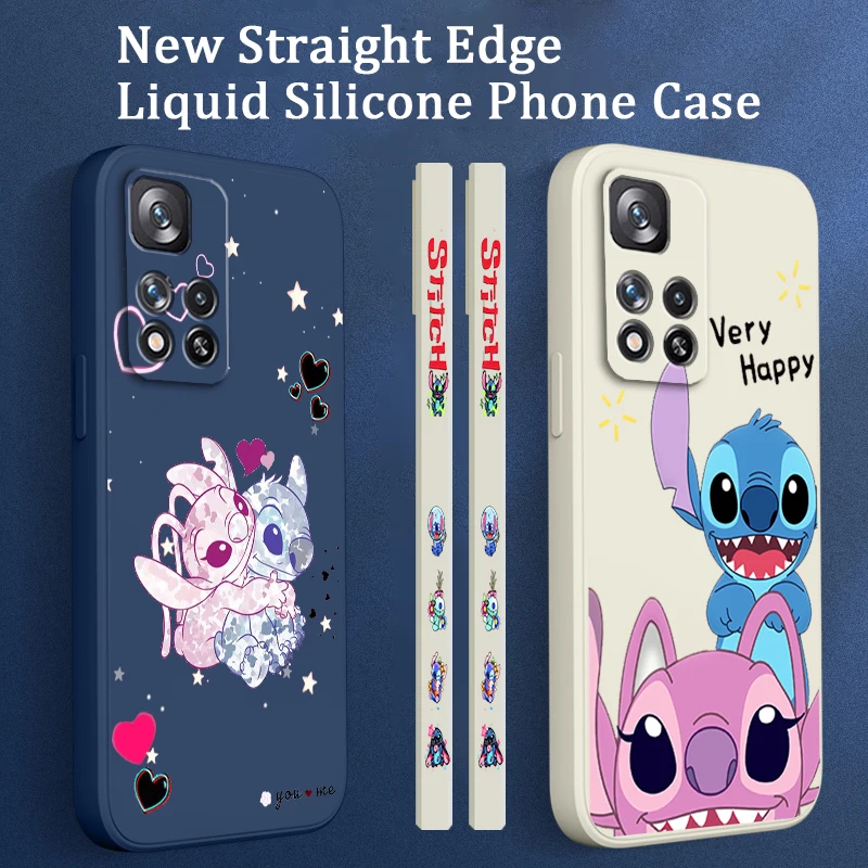 

Disney Stitch Anime Cute Cool Phone Case For Redmi Note 12 11 11S 11T 10S 10 9S 9T 9 8T 8 Pro Plus 5G Liquid Left Rope Cover