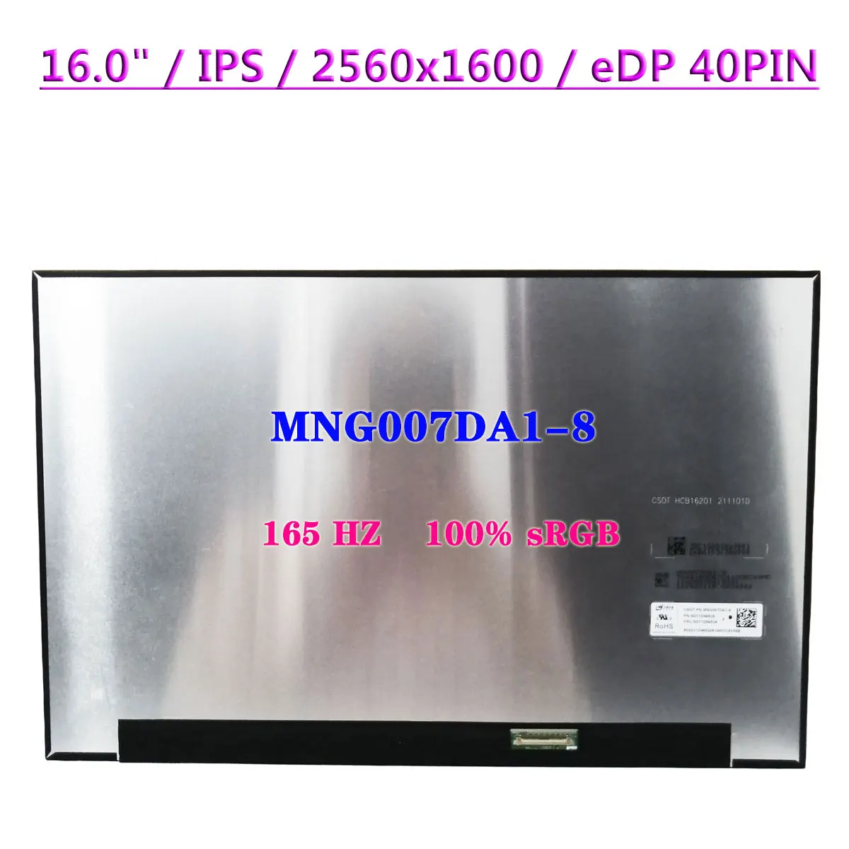 16 0 &quotдля lenovo Legion 5 Pro-16ACH6 MNG007DA1-8 ЖК-экран для ноутбука 165 Гц 100% sRGB QHD 2560x1600 IPS