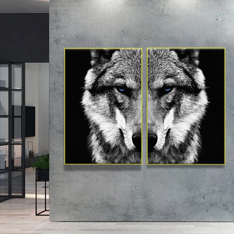 

Wolf Head Black HD Animal Pictures Wall Art Print Poster Canvas Painting Living Room Gift Bedroom Dining Room Modern Home Decor