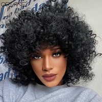 oraine synthetic black short afro kinky curly wigs with bangs african cosplay wigs for black women high temperature fiber