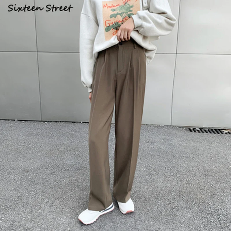 

Khaki Women Bottoms Pants High Waist Black Chic Straight Leg Pants for Women Korean Business OL Elegant Trousers Female Summer