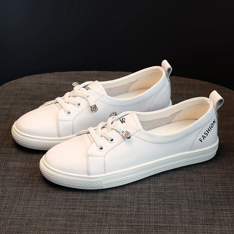 

Genuine Leather Low Platform Sneakers Women 2023 White Loafers Shoes Cowhide Non Slip Sports Vulcanize Shoes Slip on Casual Flat