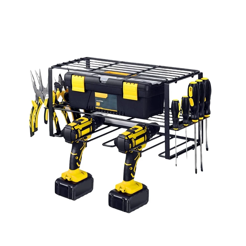 

1pc Power Tool Storage Rack, Black Metal Power Tool Storage Box, Garage Tool Storage Box, Drill Stand Wall Mount, Heavy Metal To