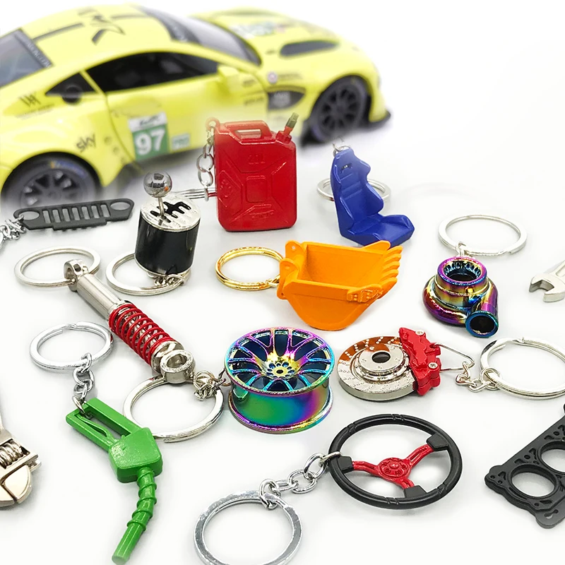 Automobile metal key chain automobile parts wheel hub brake disc gearbox piston model key pendant