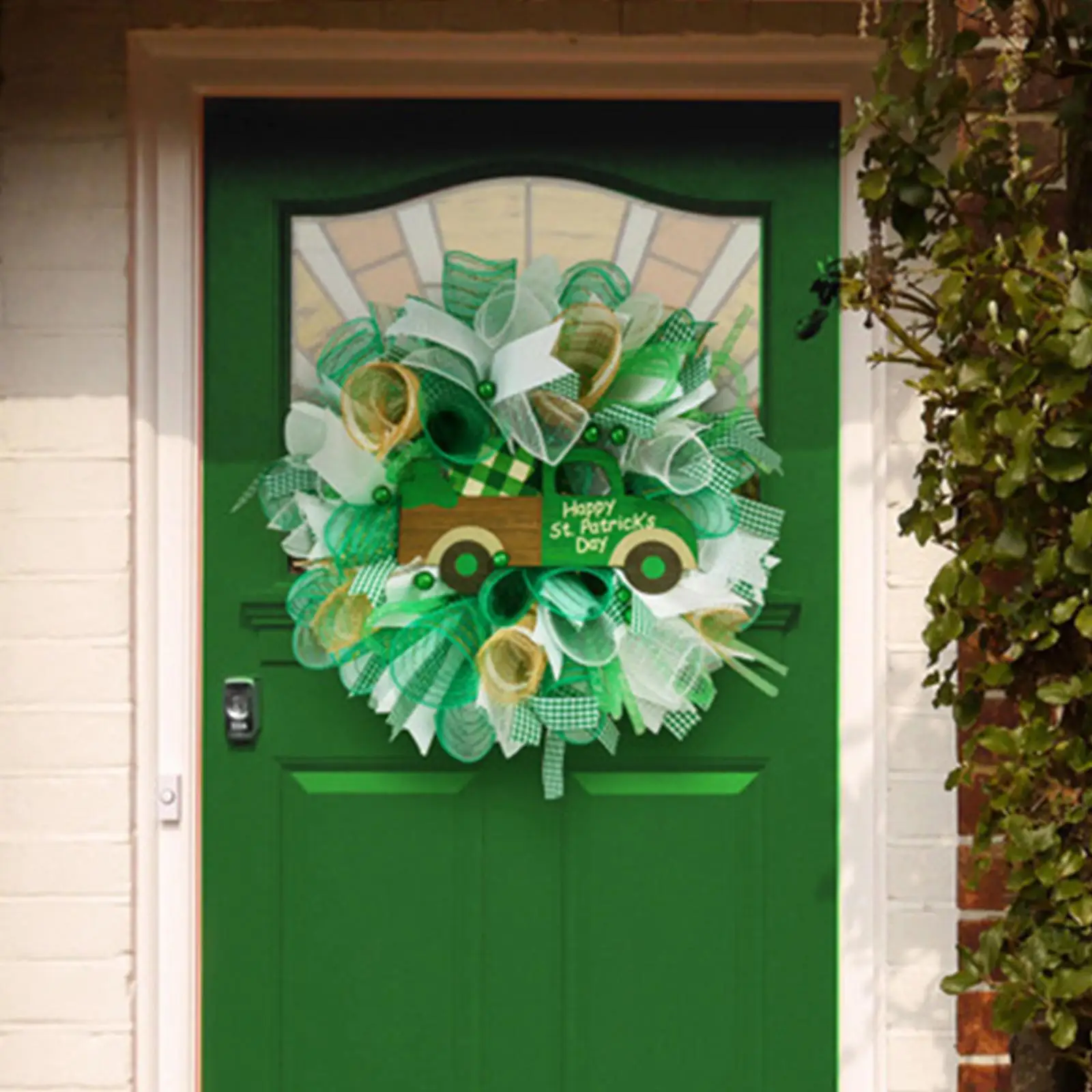 

Clover Ribbon Front Door Wreath 16" Farmhouse 's Day Garland for Hanging Wall Door Party Irish Festival Wooden Sign