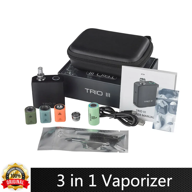 

Вейп-бокс 3 в 1 Trio III, испаритель воска и сухой травы, 900 мАч, аккумулятор 18350, выпуклое нагревание, съемная камера, вейп-набор для электронной си...