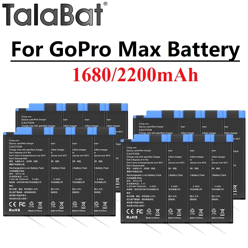

Обновленная аккумуляторная батарея 1680/2200 мАч для GoPro Max, литиевая аккумуляторная батарея для Go pro max 360, аккумуляторы для экшн-камеры, аксессуа...