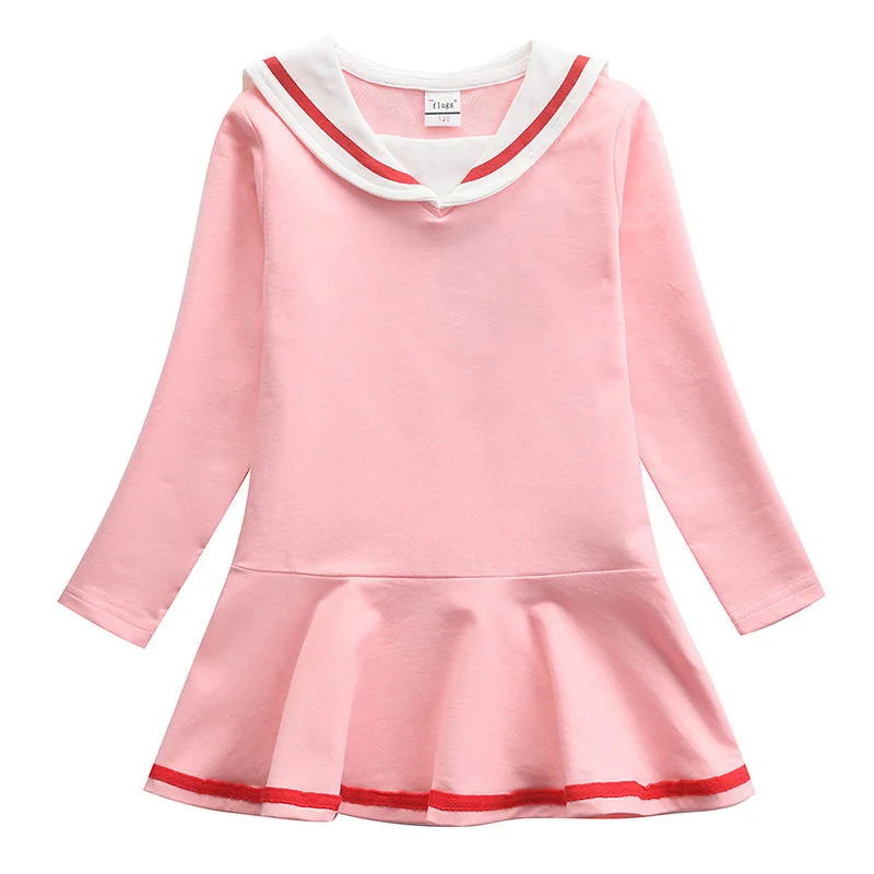 

Новое платье для девочек коллекция 2022 года, весенне-осеннее повседневное Хлопковое платье в корейском школьном стиле с длинными рукавами, одежда для малышей, От 2 до 8 лет