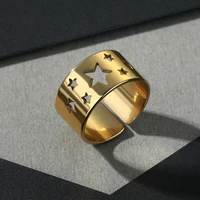 chereda stainless steel star rings for women hollow gold plated thumb rings wide band rings boyfriend minimalist jewelry