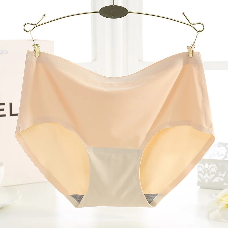 Летнее женское нижнее белье гладкие бесшовные шелковые трусики со средней