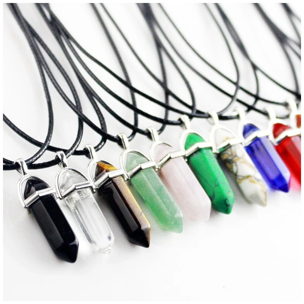 

Natural Stone Crystal Pendant Hexagonal Pendulum Reiki Column Necklace for Women Men Jewelry Amulet