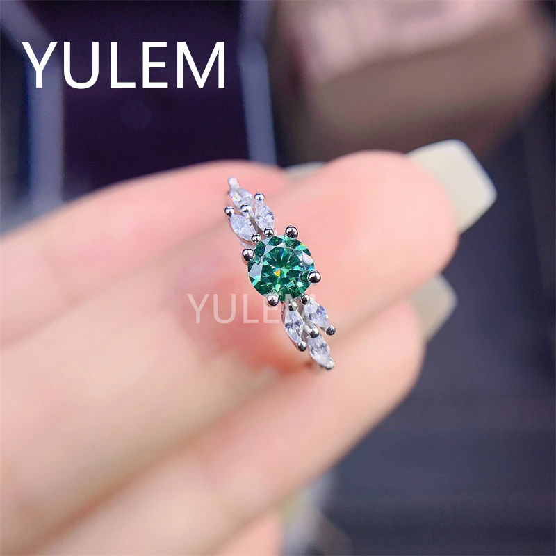 YULEM D والأخضر اللون 0.5Ct مويسانيتي 925 الفضة مثلج خارج الماس الحقيقي البنصر للنساء الرجال الراقية اختبار تمرير المجوهرات