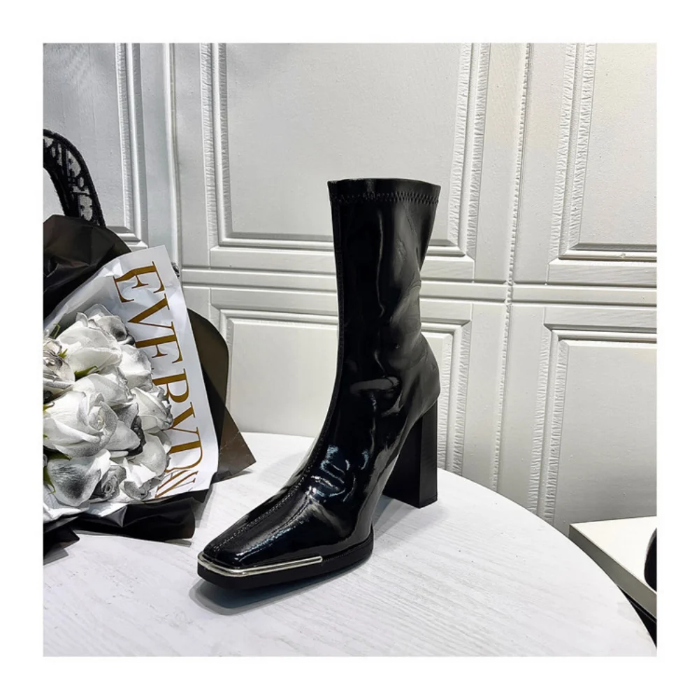 High Heel Women Long Boots High Quality Leather Patent Leather Ladies Zip Knight Boots Fashion High Heel Knee-high Boots