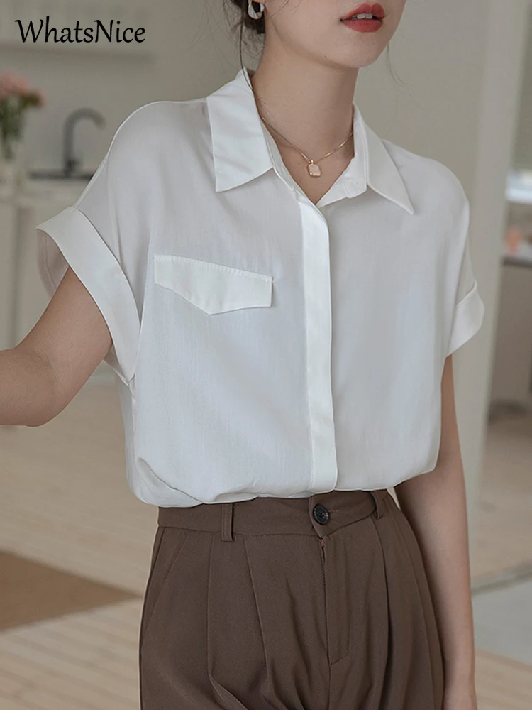 

New Women Shirts Blouse Korean Fashion Casual Ladies Tops Female OL Girls Chiffon Asymmetry Button Up Shirt Dropshipping