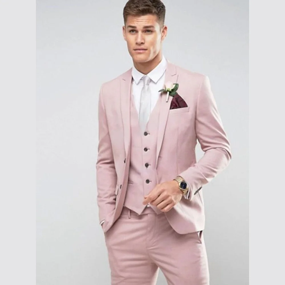 

Tailor Made Light Pink Men Suit Slim Fit Groom Bridegroom For Male Costume Marriage Homme Tuxedos 3 Pieces (Blazer +Pants+Vest)