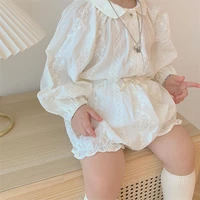 baby girl clothes set autumn new floral embroidery solid princess top shorts suit for infants cotton fashion childrens clothing