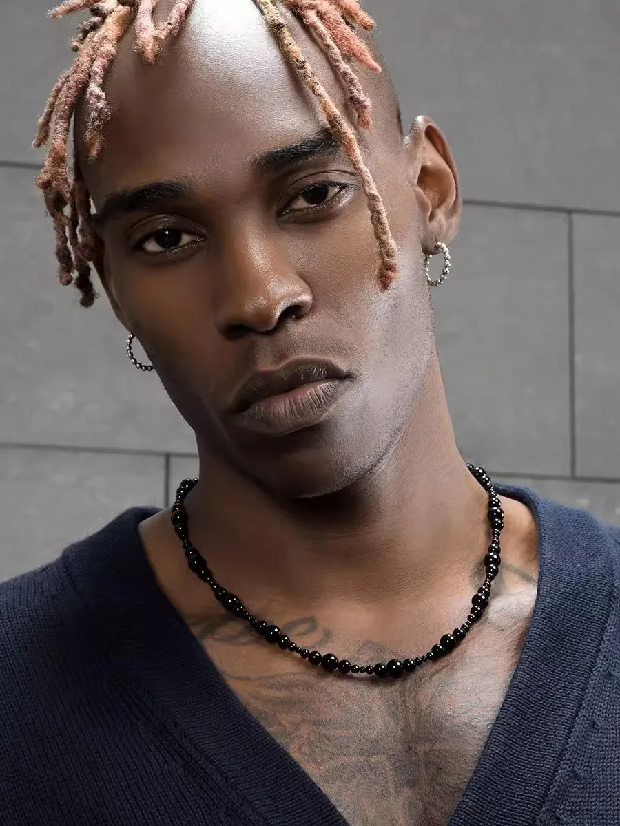 Ожерелье с черным ониксом в стиле хип-хоп и панк модное ожерелье до ключиц для