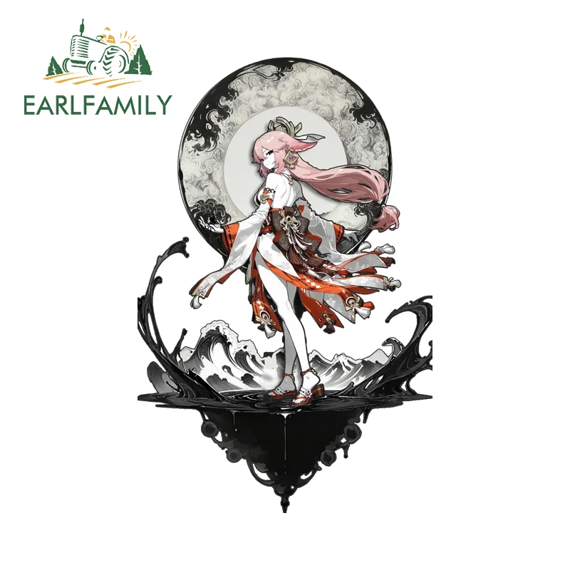 Фото EARLFAMILY Genshin Impcat чернильный стиль автомобильные наклейки Raiden Shogun Yae Miko крутая индивидуальная наклейка водостойкие авто аксессуары для квадроциклов №1