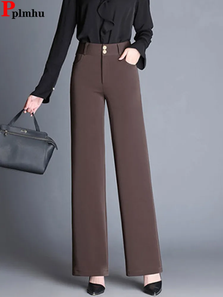 

Элегантные офисные прямые брюки, повседневные модные деловые мешковатые широкие брюки, женские весенние осенние корейские брюки, офисные брюки с высокой талией