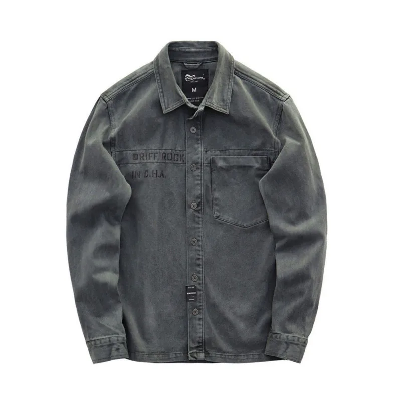 American Style Denim Shirt Cargo Tooling Men's Retro Cotton Loose Long Sleeve Fashion Large Size Coat Casual Top