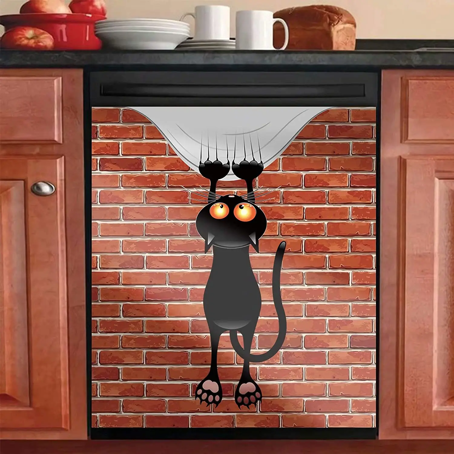 

Falling Cat Dishwasher Cover,Cute Cat Kitchen Dish Washer Stickers,Fridge Decorative Sticker Cover,Refrigerator Door Decals Home