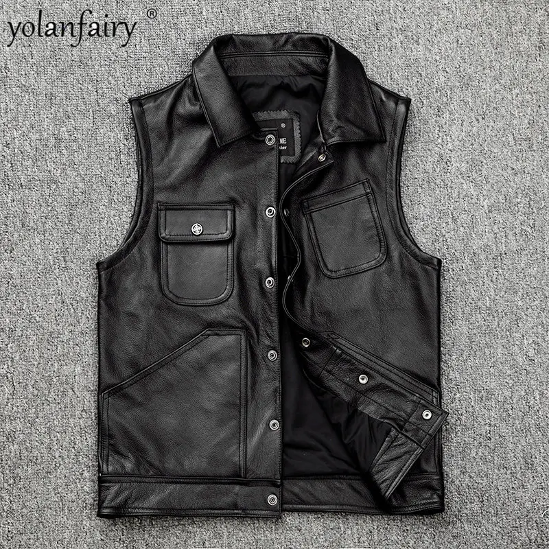 

Куртка мужская из натуральной воловьей кожи, мотоциклетный жилет, куртка без рукавов, одежда для мужчин, весна-осень FCY4584