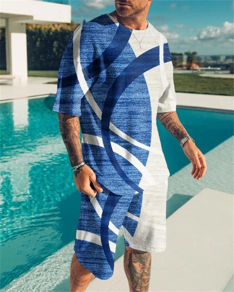 Summer Sportswear T-Shirt 2-Piece Fashion Men's Sportswear Suit Casual O-Neck Men's Shorts Two-Piece Clothes Harajuku