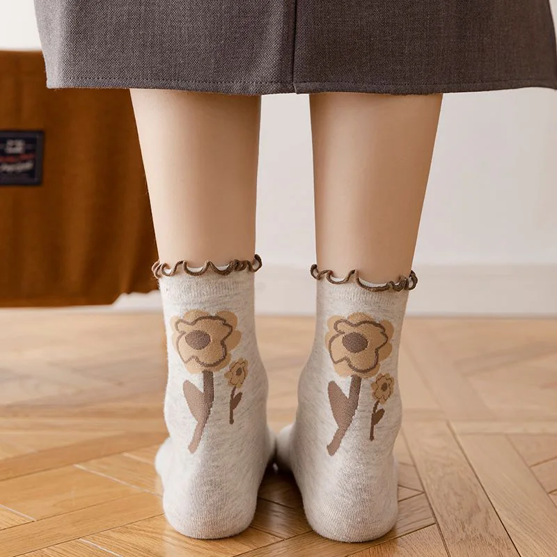 5 Pair Korean Style Women Socks Crimping Kawaii Print Cartoon Human Head Autumn Winter Socks Fashion Harajuku Cotton Socks Woman