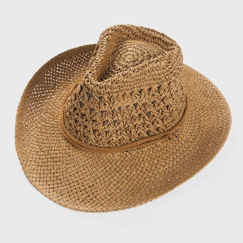 

Straw Western Cowboy Hat Hand Made Beach Felt Sunhats Party Cap For Man Woman Curling Brim Cap Sun Protection Unisex Hats