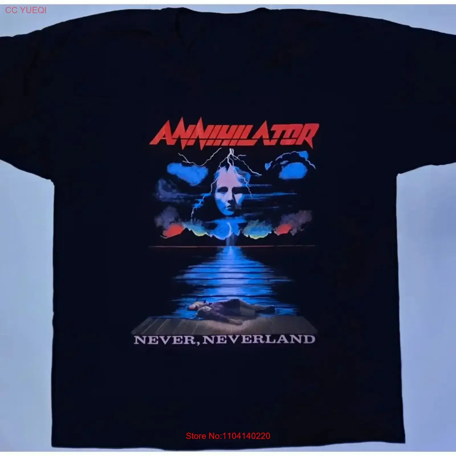 Фото Винтажная футболка VTG Annihilator Never Neverland Tour, черная, хлопковая, размеры S-5XL, для фанатов, TT451, стильная, повседневная, унисекс, с эффектом потертости №1