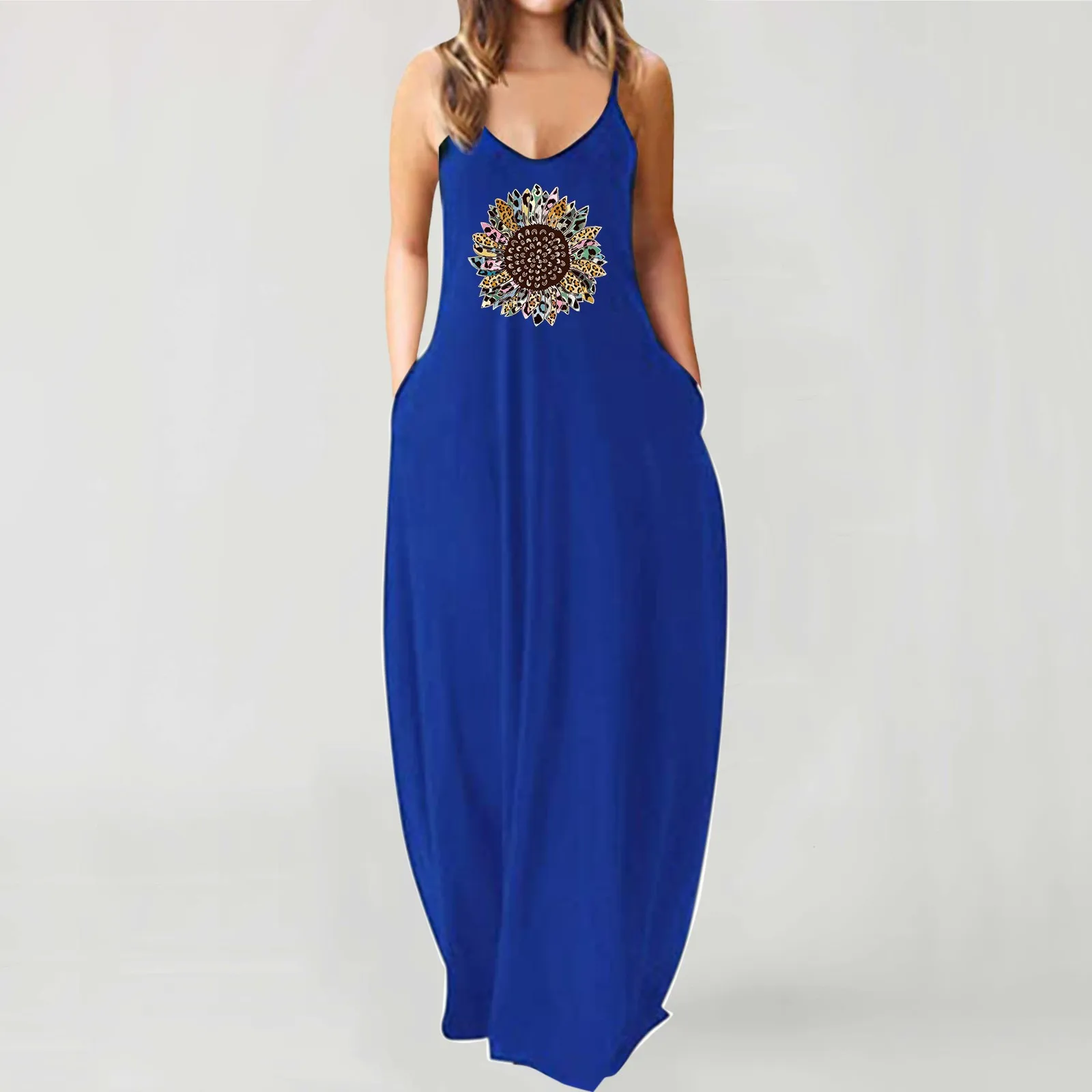 

Длинный пляжный сарафан на бретельках без рукавов, женское Повседневное платье, платье макси с принтом, женское платье