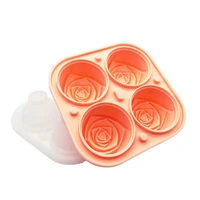 silicone reusable ice cube tray kitchen molds for ice cube with lid 4 holes rose flower shape accessories ice cream maker tool