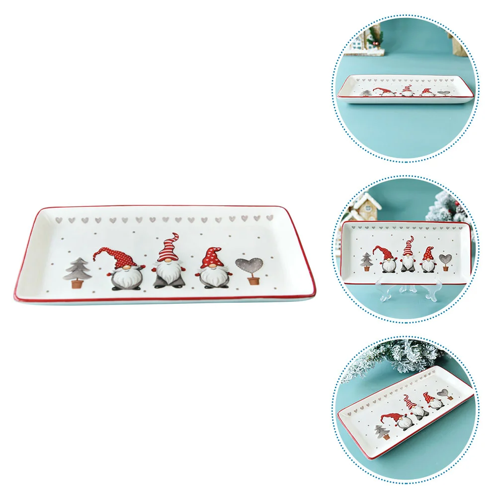 

Christmas Platter Serving Platterstrays Ceramic Rectangular Gnome Cookie Dishes Dinnerware