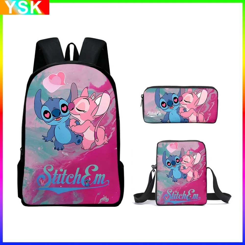 

3PC-SET MINISO Disney New Fully Printed Cartoon Stitch Animation School Bag Backpack Shoulder Bag Pen Bag Backpack Outdoor Bag