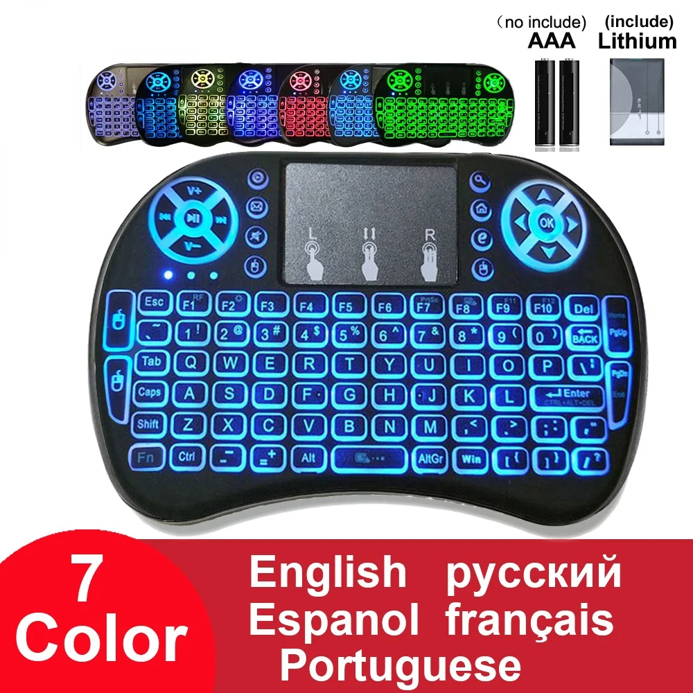 

Backlit English Russian French Spanish Portugal 2.4GHz Air Mouse Remote Touchpad for Android TV Box PC Mini Wireless Keyboard I8