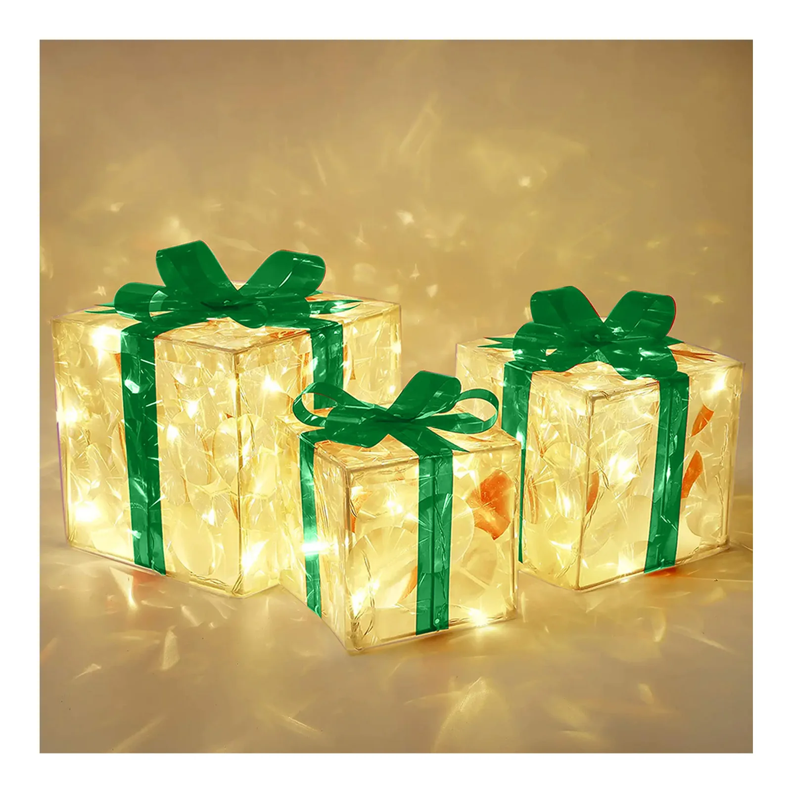 

Набор из 3 рождественских подарочных коробок с подсветкой, украшение, 3 цвета, стандартная прозрачная коробка для внутреннего праздника, веч...