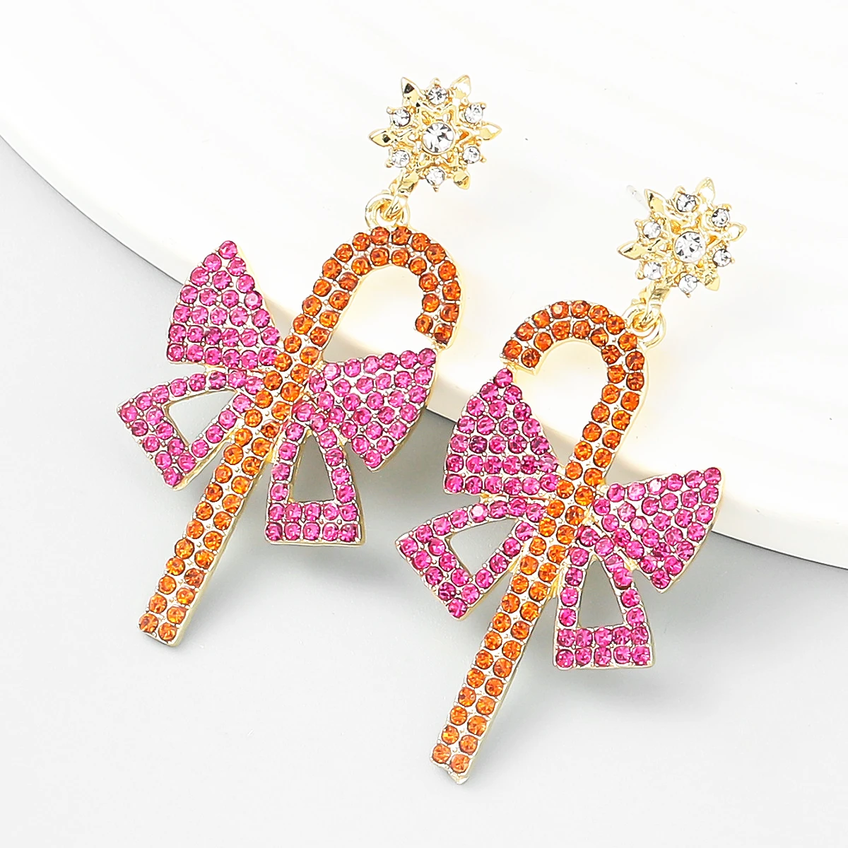 

Fashion Design Alloy Rhinestone Cane Bow Earrings For Teens Girl Internet Celebrity Eardrops Earrings Jewelry