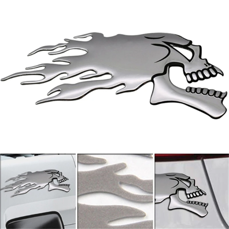 

3D Серебряный Хром Призрак череп голова авто мотоцикл автомобиль стикер украшение для стайлинга автомобиля наклейки 2 шт./пара