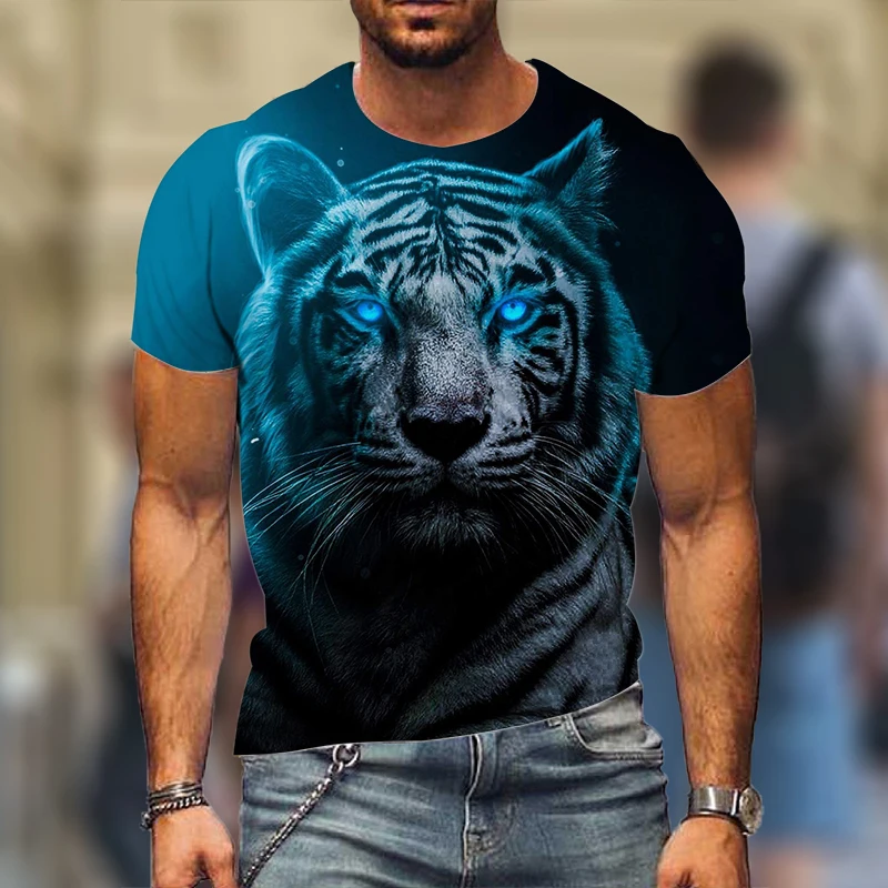 

Футболка мужская в стиле Харадзюку, винтажный пуловер с коротким рукавом и принтом животного, Повседневная рубашка с графическим принтом тигра, уличная одежда, на лето
