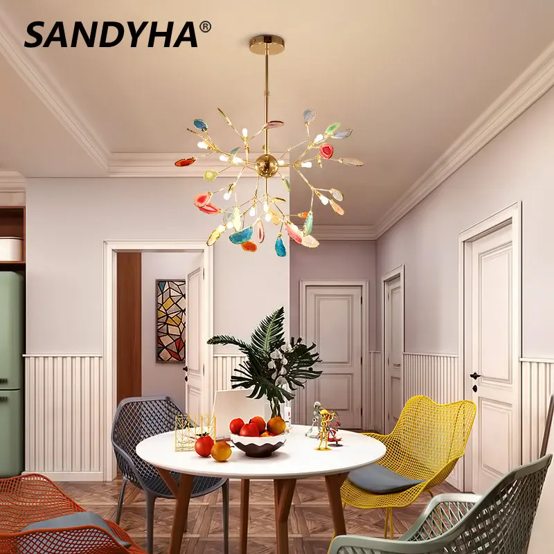 

Современные подвесные светильники SANDYHA из агата, роскошная креативная светодиодная Люстра для гостиной, столовой, спальни, роскошная люстр...