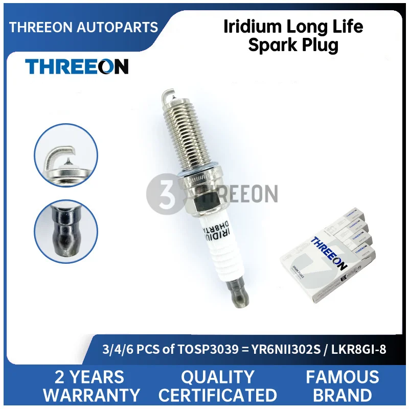 Фото Иридиевая свеча зажигания THREEON TOSP3039 для GAC GS3 GE 1.3T, GAC GS5 270T 1.5, GAC GS8 M8 GN8 2.0T, 10130351310100 ILKR8P8 №2